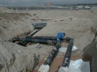 Installation of district heating connection pipe DN 200, soil covered, plastic jacket pipe